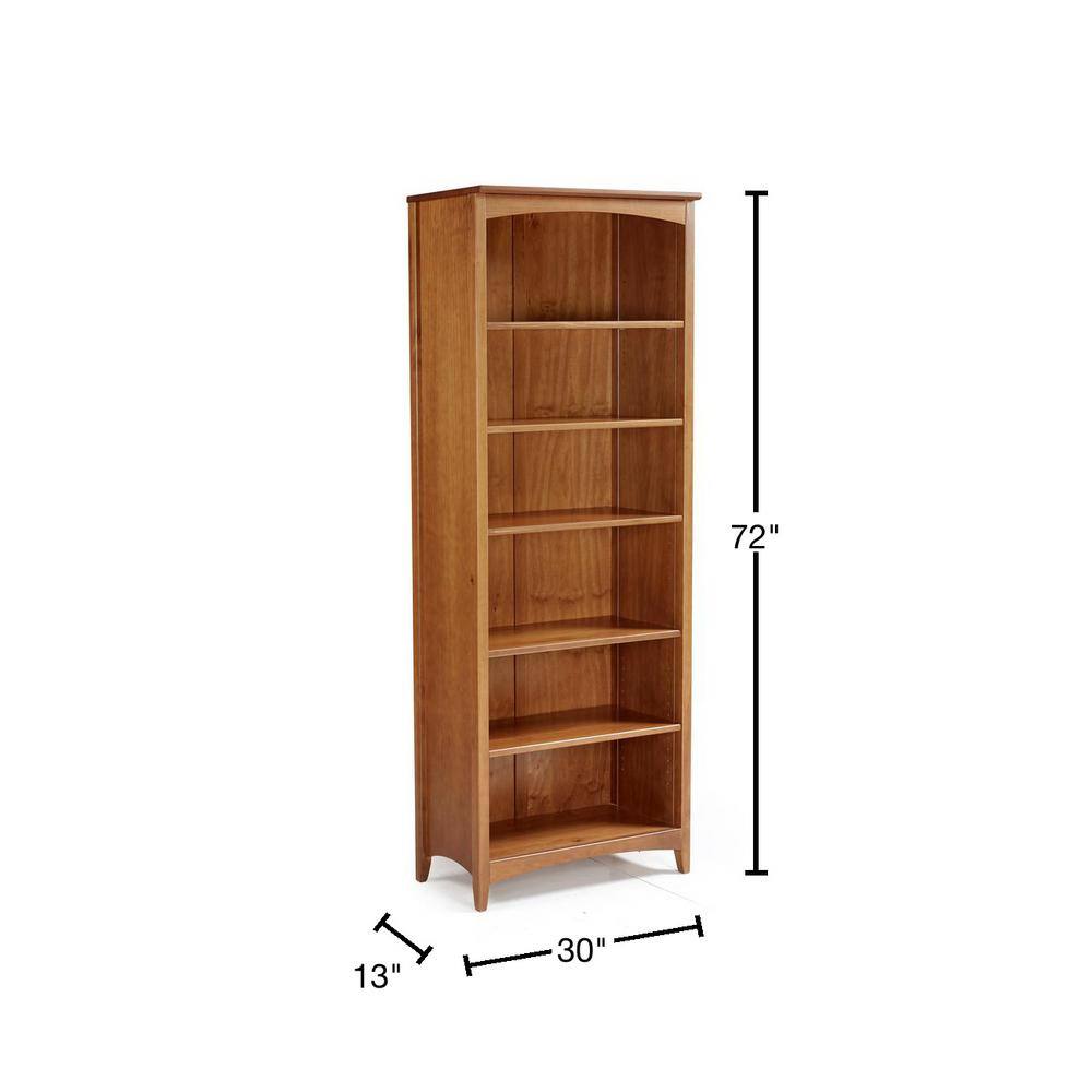 Camaflexi Shaker Style 72 in. Cherry Wood 6-shelf Standard Bookcase with Adjustable Shelves SHK345