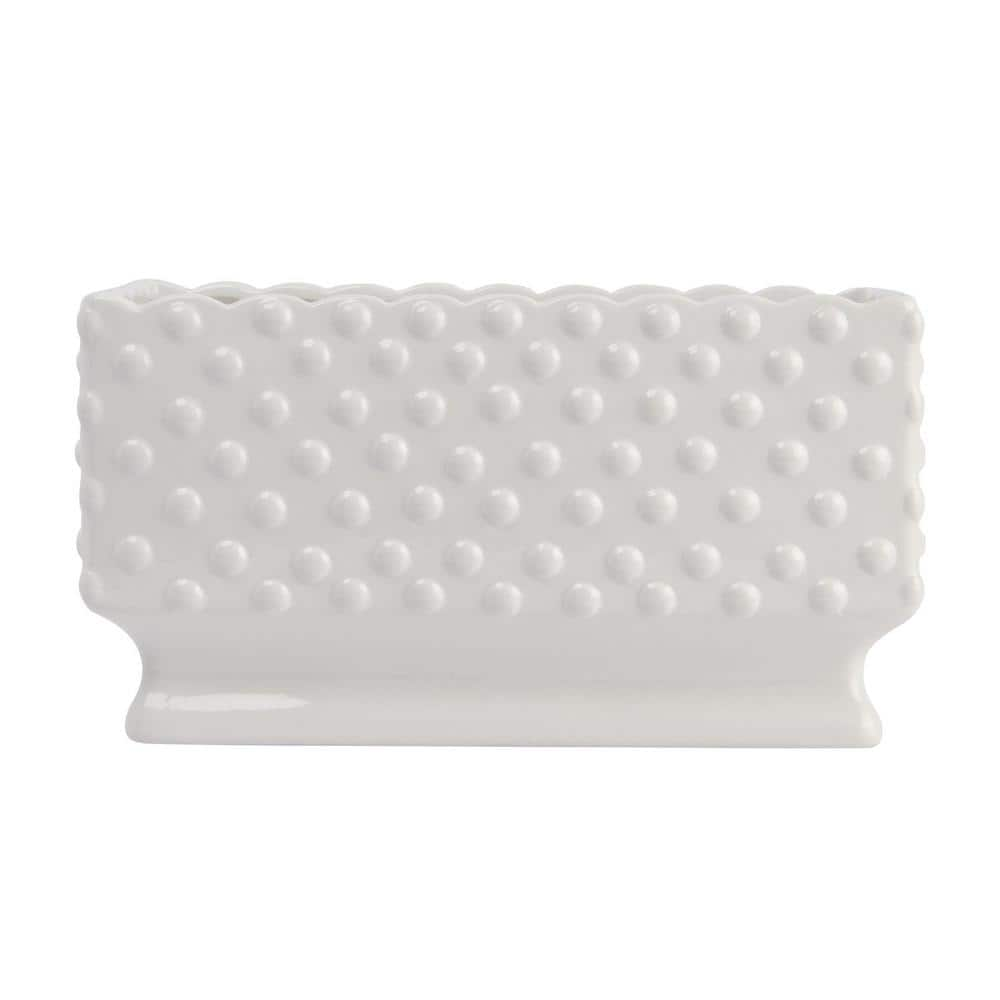 3R Studios 11.25 in. L x 5.75 in. W x 6 in. H 7 qts. White Ceramic Hobnail Decorative Pots with Scalloped Edge and Polka Dots DA7206