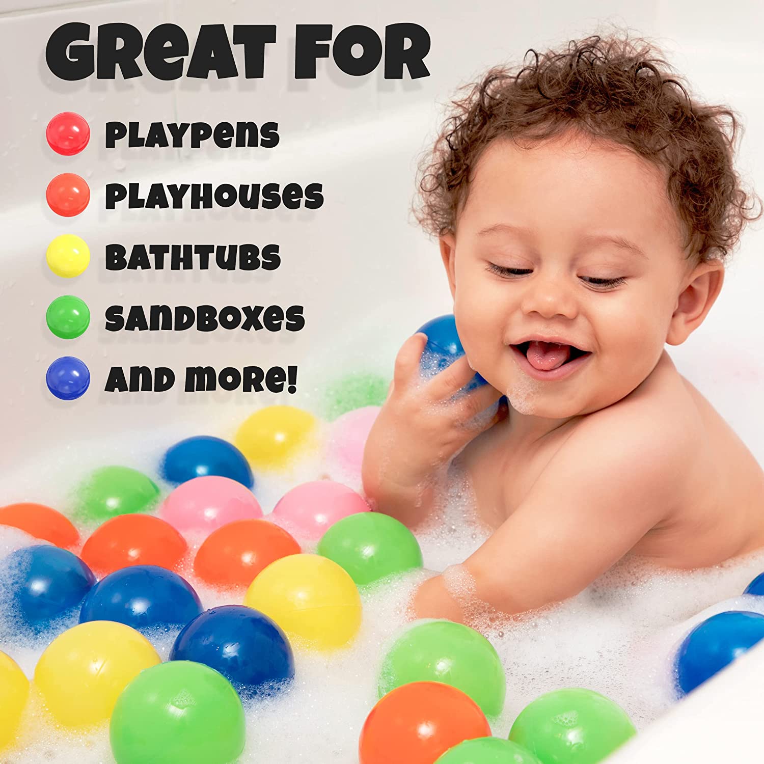 Pack of 100 Ocean Pit Balls Phthalate Free BPA Free Crush Proof Plastic Balls for Toddler Kids Girls Boys 1-3 Years Old， Balls for Ball Pit Pool Playing Tent Toys