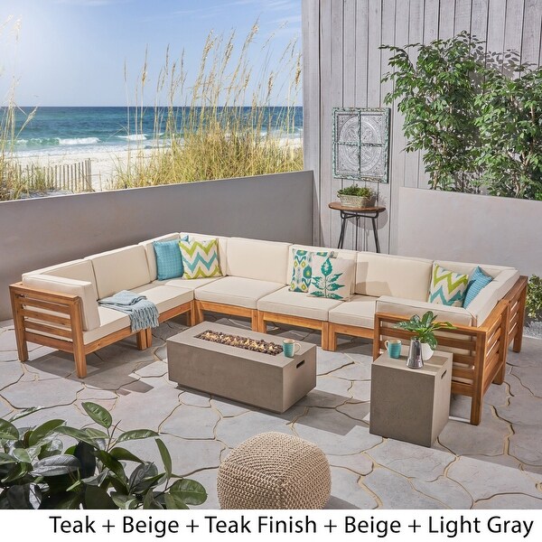 Oana Outdoor Ushaped 8seat Acacia Sectional Sofa Set w/ Fire Pit by Christopher Knight Home