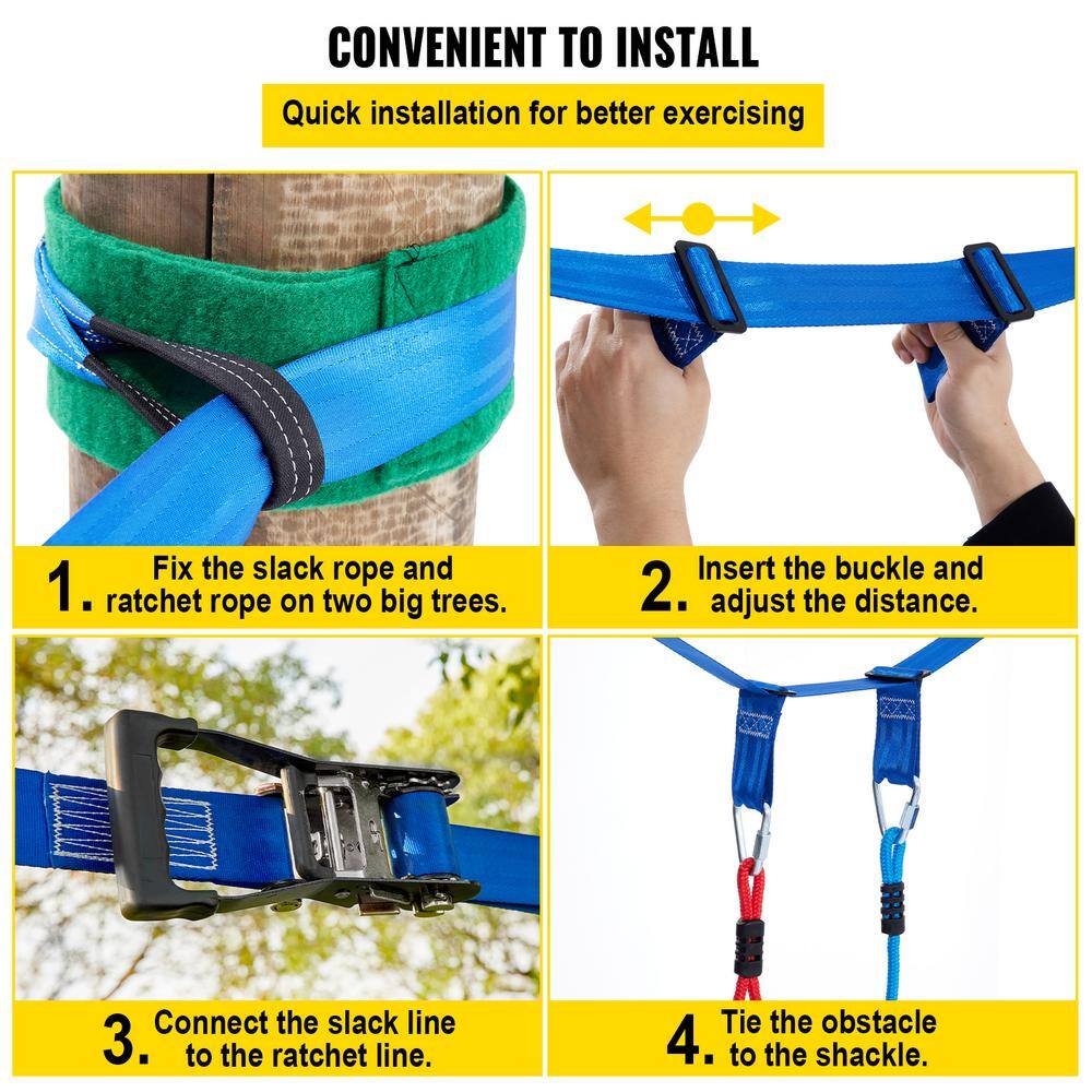 VEVOR Warrior Obstacle Course 80 ft. Slacker Zip Line Obstacle Course Climbing Rope for Kids Outdoor YDSS80FT250LB034XV0