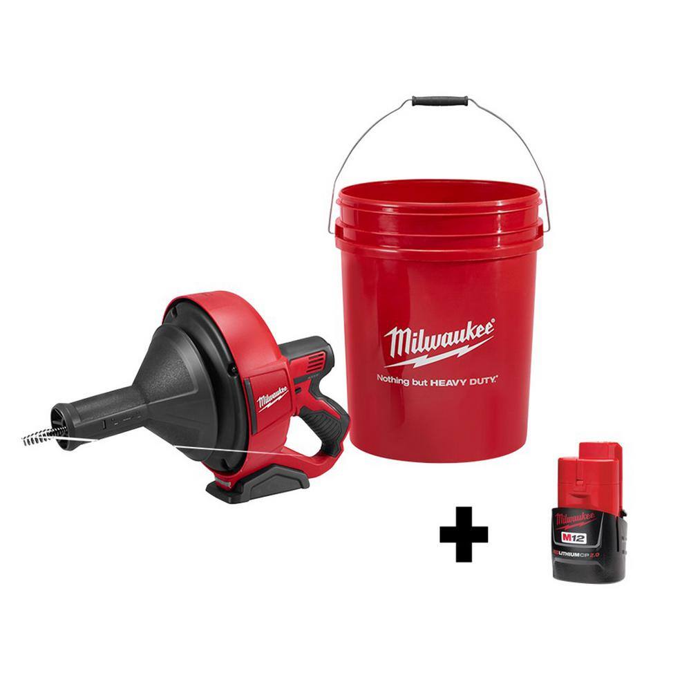 MW M12 12V Lithium-Ion Cordless Auger Snake Drain Cleaning Kit M12 with 2.0Ah Battery 2571-21-48-11-2420