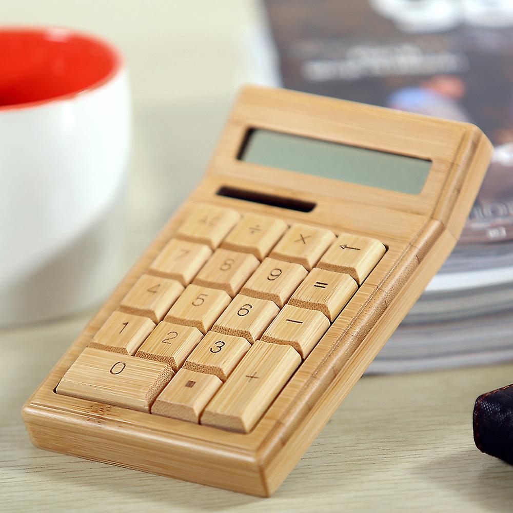 Eco-friendly Bamboo Electronic Calculator Counter Standard Function 12 Digits Solar and Battery Dual Powered For Home Office School Retail Store