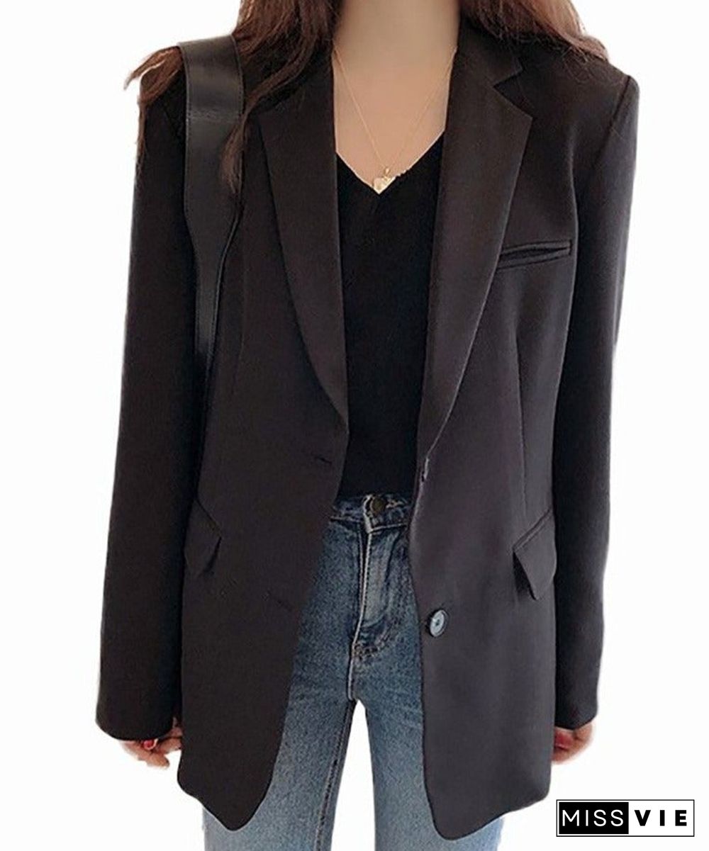 Long Sleeve Button Design Pocket Decor Blazer Coat