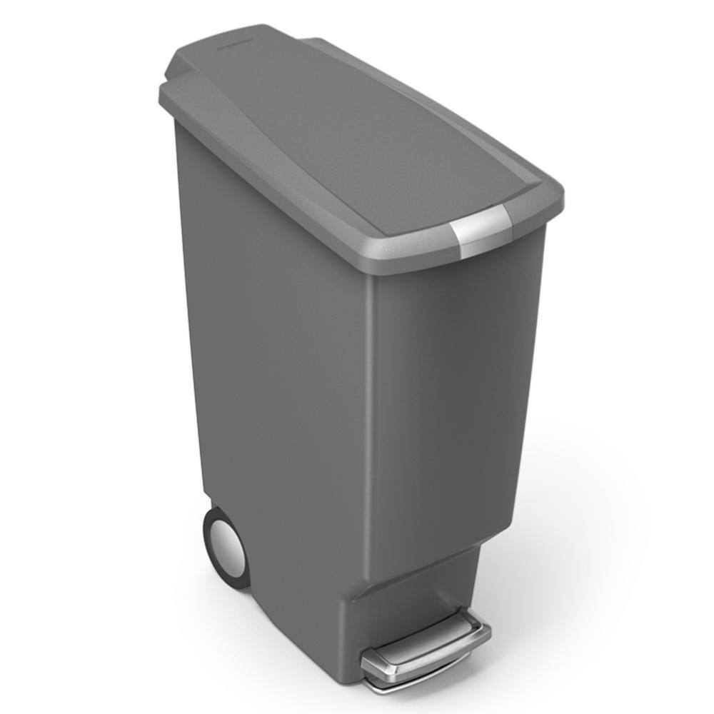 simplehuman 40-Liter Slim Plastic Step-On Trash Can in Grey CW1363