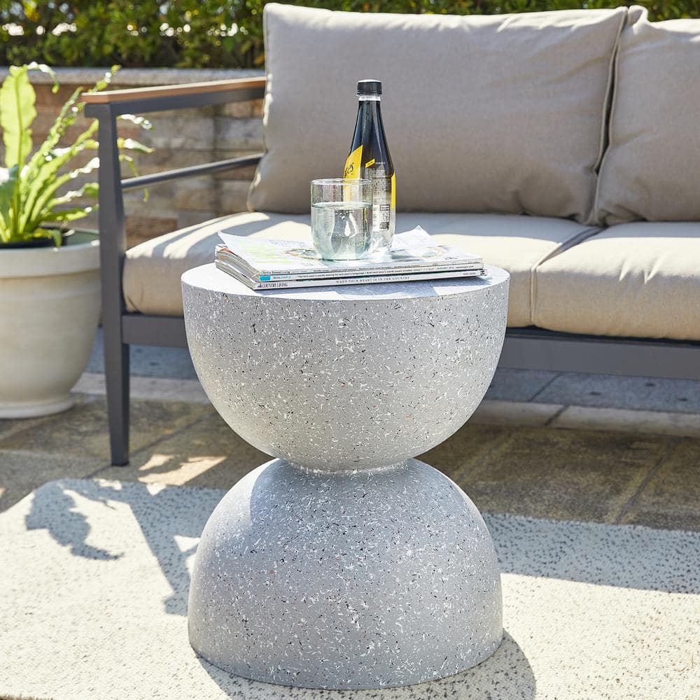 Glitzhome 17.75 in. H Multi-Functional MGO Resin Gray Terrazzo Garden Stool or Outdoor Planter Stand or Accent Table 2029500002