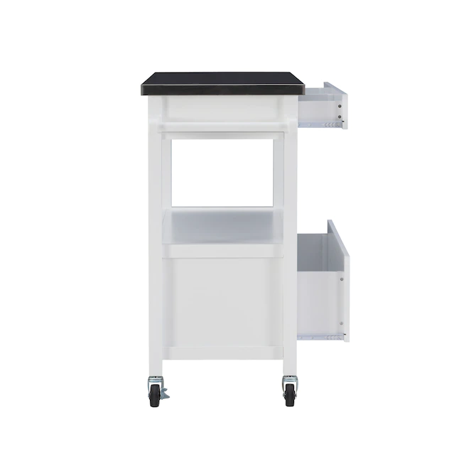 Linon KI106WHT01U White Wood Base with Stainless Steel Metal Top Rolling Kitchen Cart (37.5-in x 18-in x 36-in)