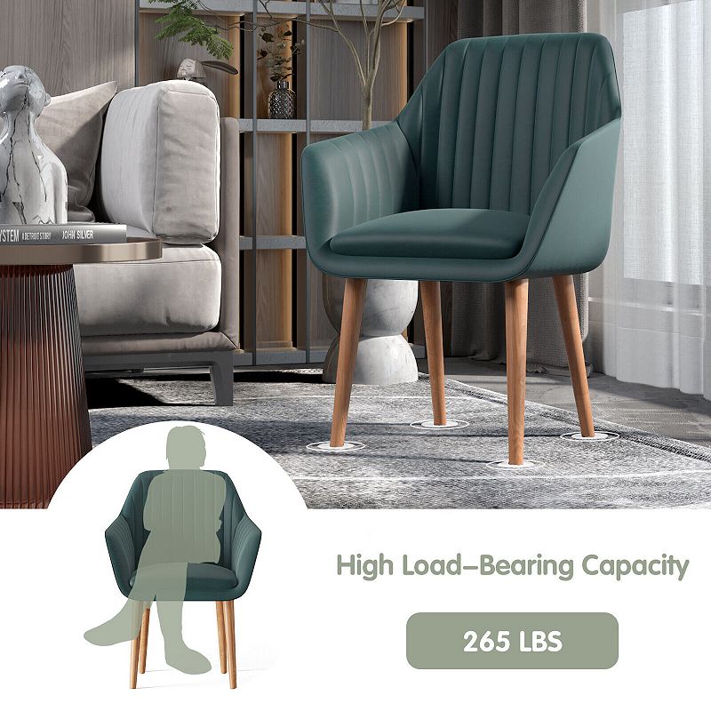 Set Of 2 Upholstered Dining Chairs With Soft Padded Cushion-Green