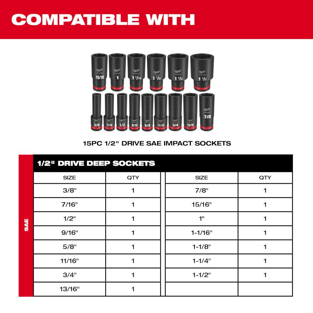 Milwaukee SHOCKWAVE Impact Duty Socket 1/2” Dr 15pc Tray Only ;