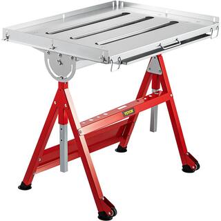 VEVOR Folding Welding Table 30 in. x 20 in. Sawhorse Workbench 400 lbs. Adjustable with Casters Retractable Guide Rails HJTYCYBD130209VOLV0