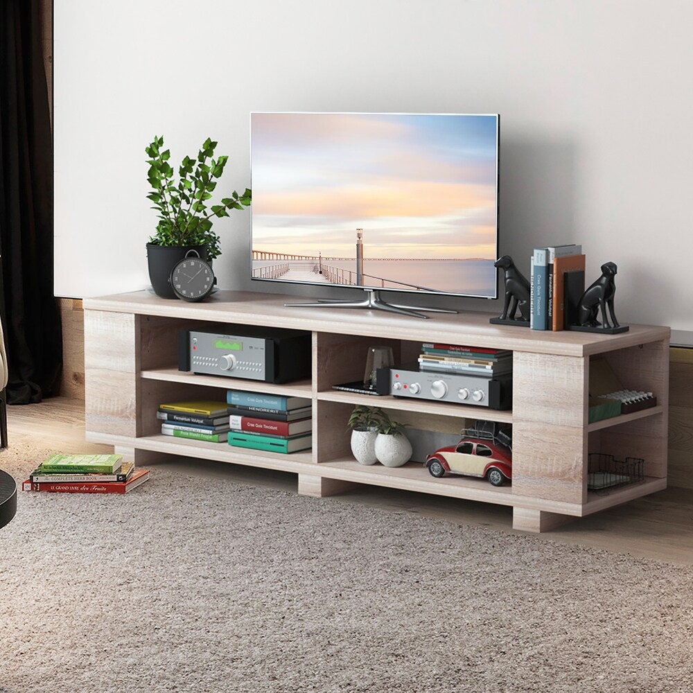 Wood TV Stand Console Storage Entertainment Media Center with Shelf