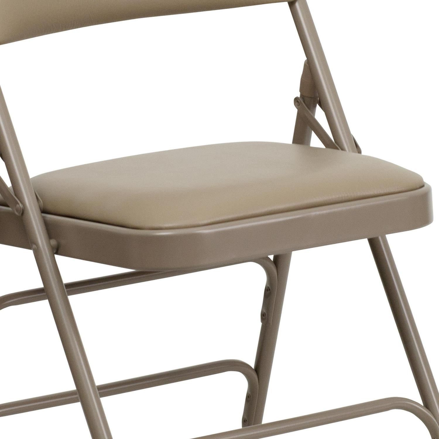 Flash Furniture 2 Pack HERCULES Series Curved Triple Braced and Double Hinged Beige Vinyl Metal Folding Chair