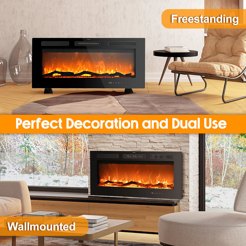 Lifeplus 42" 1500-Watt Freestanding/Wall-Mounted Electric Fireplace Heater, Black