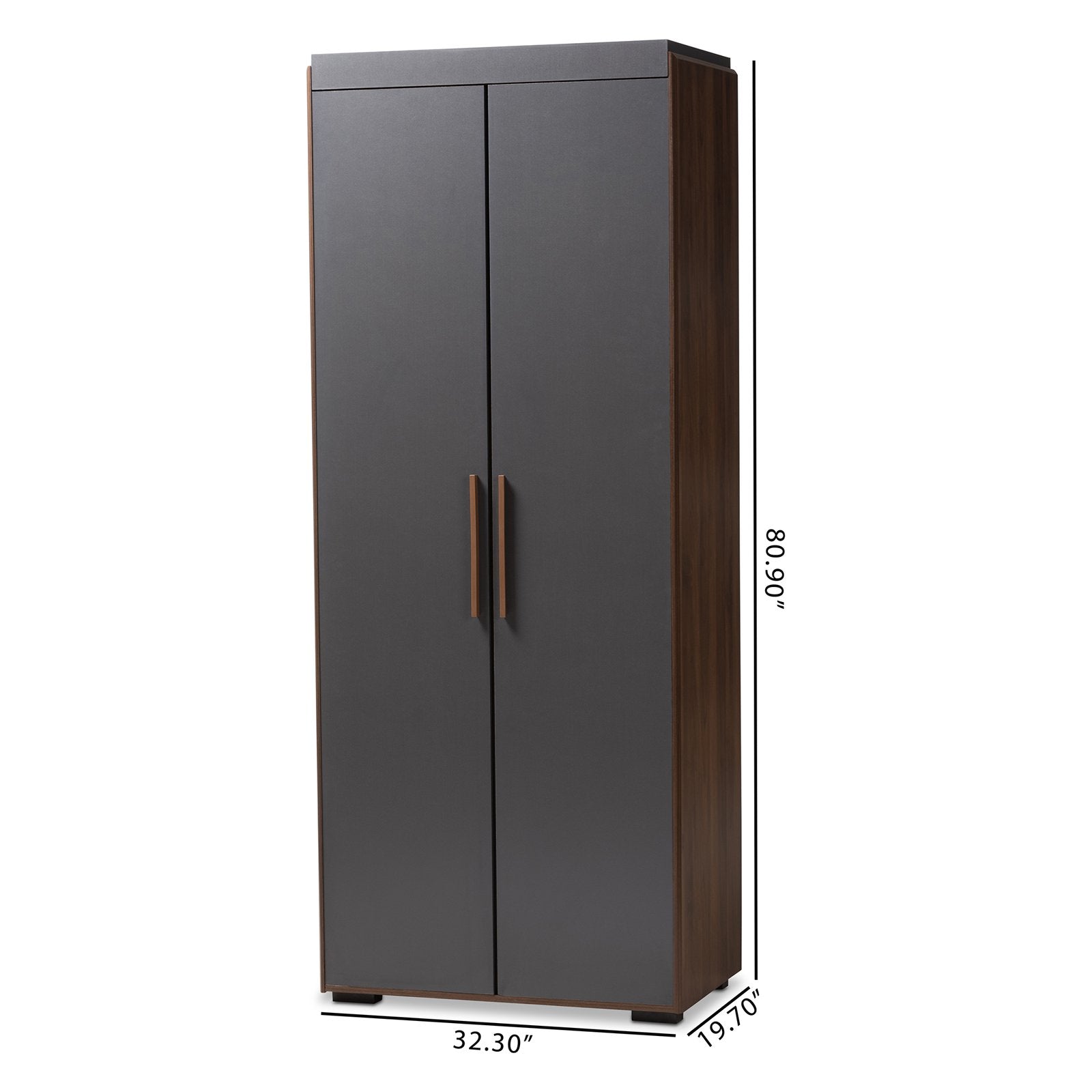 Baxton Studio Rikke Modern and Contemporary Two-tone Gray and Walnut Finished Wood 7-Shelf Wardrobe Storage Cabinet