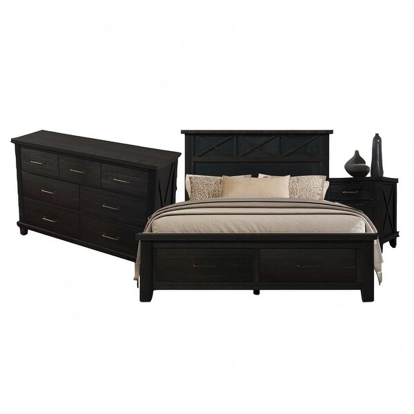 3 Pieces Bedroom Sets Queen Bed - - 37952375