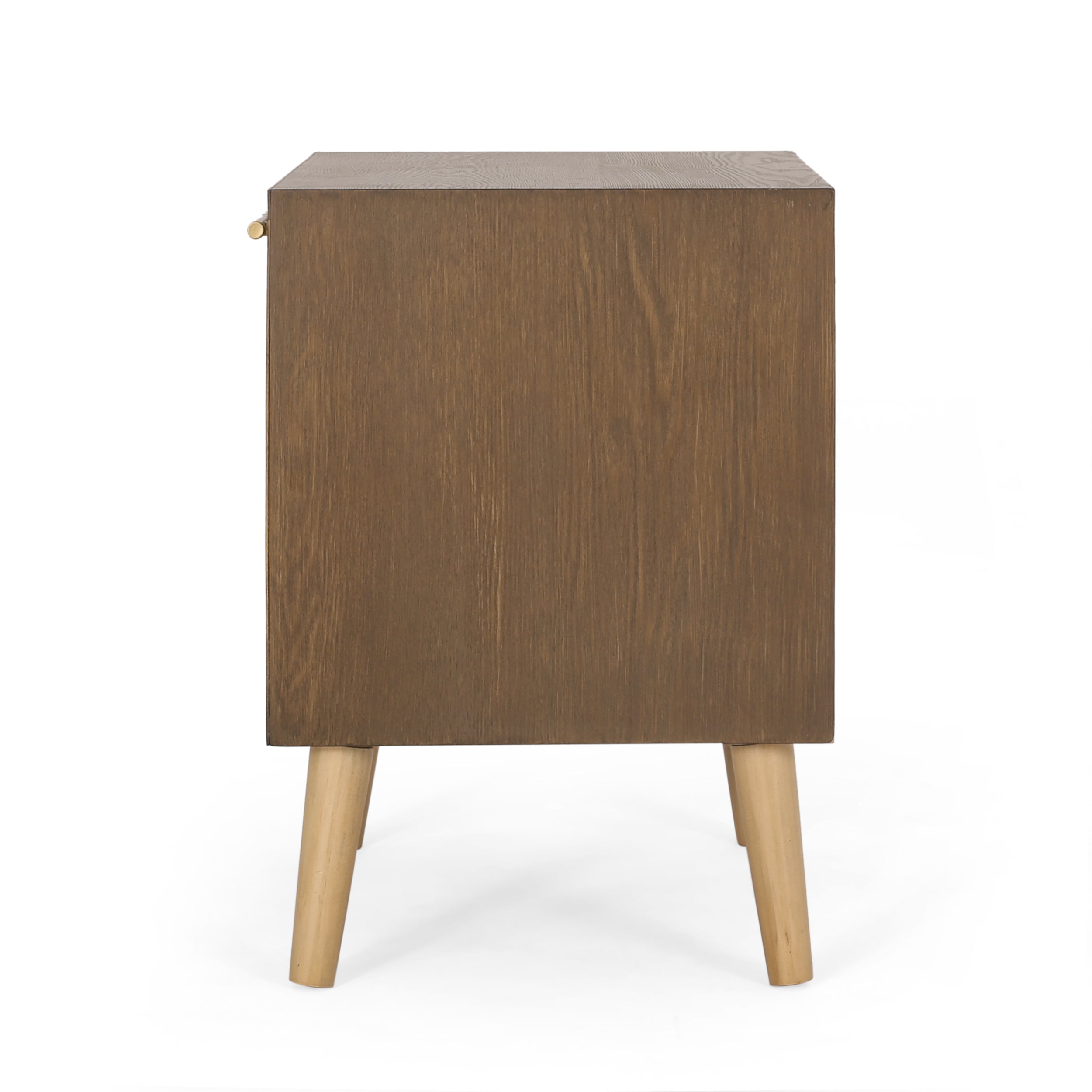 Pilster Contemporary End Table with Storage, Walnut, Natural, and Antique Gold