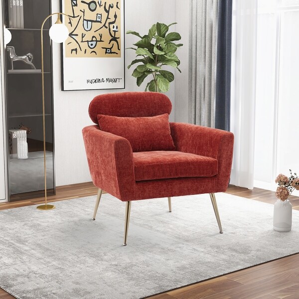 Chenille Accent Chair Armchair Single Sofa Club Chair w/ Throw Pillow