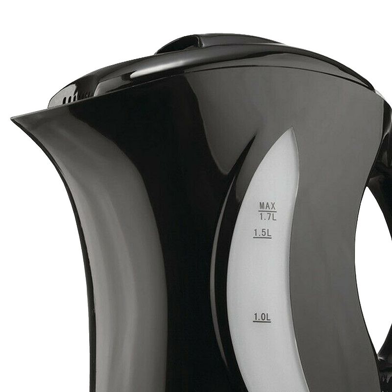 Brentwood 1.7 Liter Cordless Plastic Tea Kettle in Black with Silver Handle