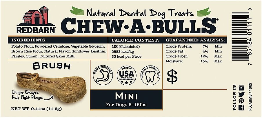 Redbarn Chew-A-Bulls Brush Mini Dental Dog Treats