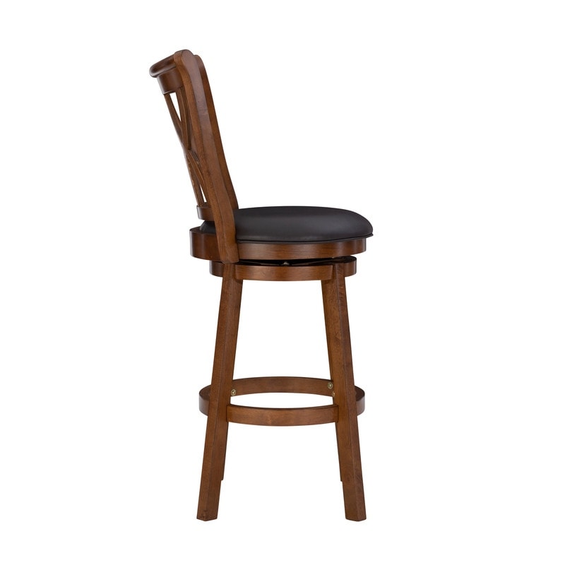 Carmen Big   Tall Rustic Oak Swivel Barstool with Faux Leather Seat