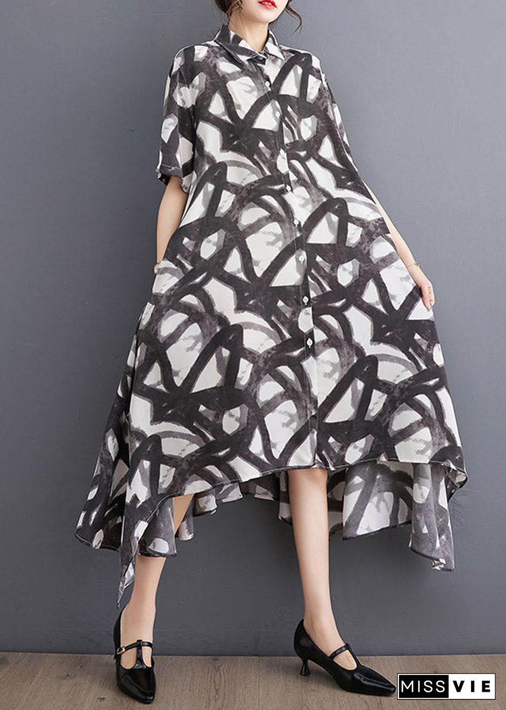 Fashion Black Print Asymmetrical Holiday Long Dress Summer