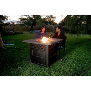 Endless Summer DualHeat 38 in. W x 30 in. H Outdoor Square Steel LP Gas Bronze Fire Pit Heater with Push Ignition HideAway Cover GAD19103ES