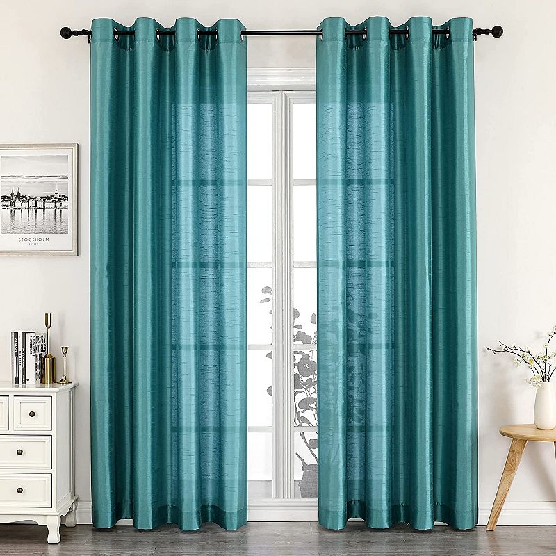 GoodGram 2 Piece Sheer Voile Faux Silk Spring and Summer 84 in. L Grommet Top Curtain Panels