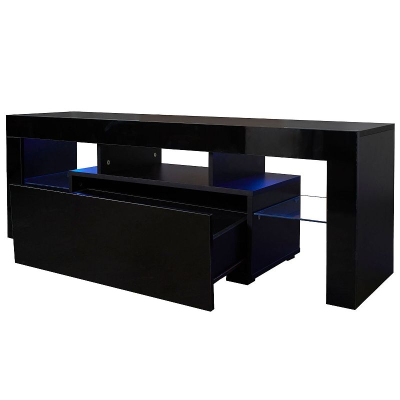 F.C Design TV Stand with LED Lights， Flat Screen TV Cabinet， Gaming Consoles in Lounge Room