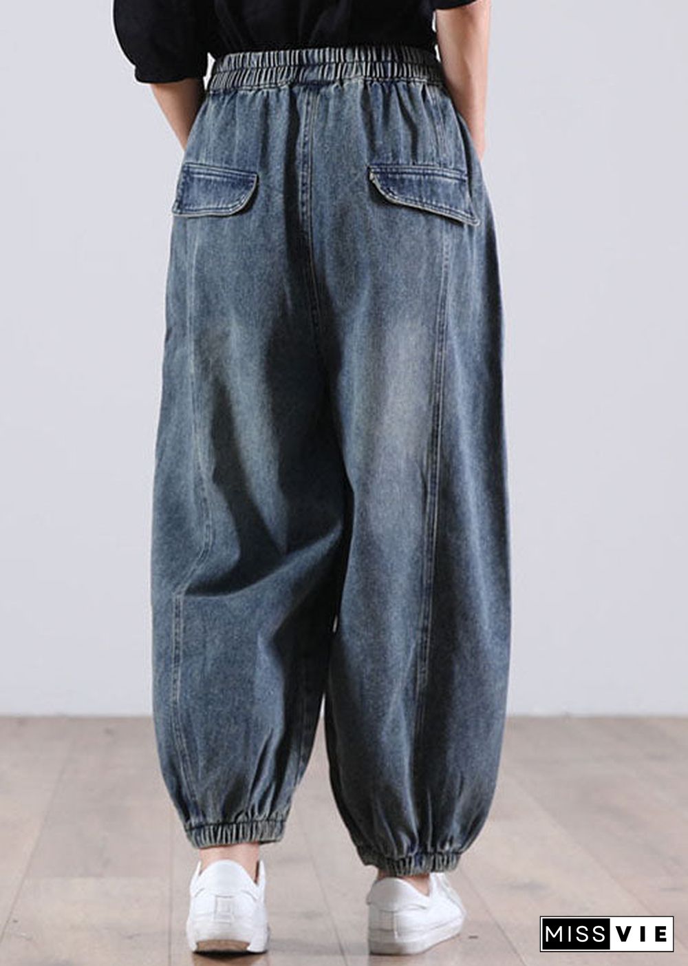 Style Blue Pockets denim Pants Winter