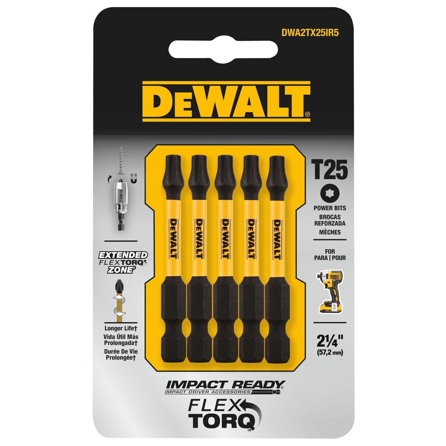 DW Impact Ready Torx T25 X 2 in. L Screwdriver Bit 5 pc