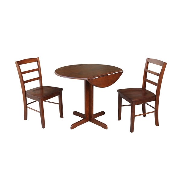 36 inch Dual Drop Leaf Dining Table with Two X-back Chairs in Espresso - (Set of 3)