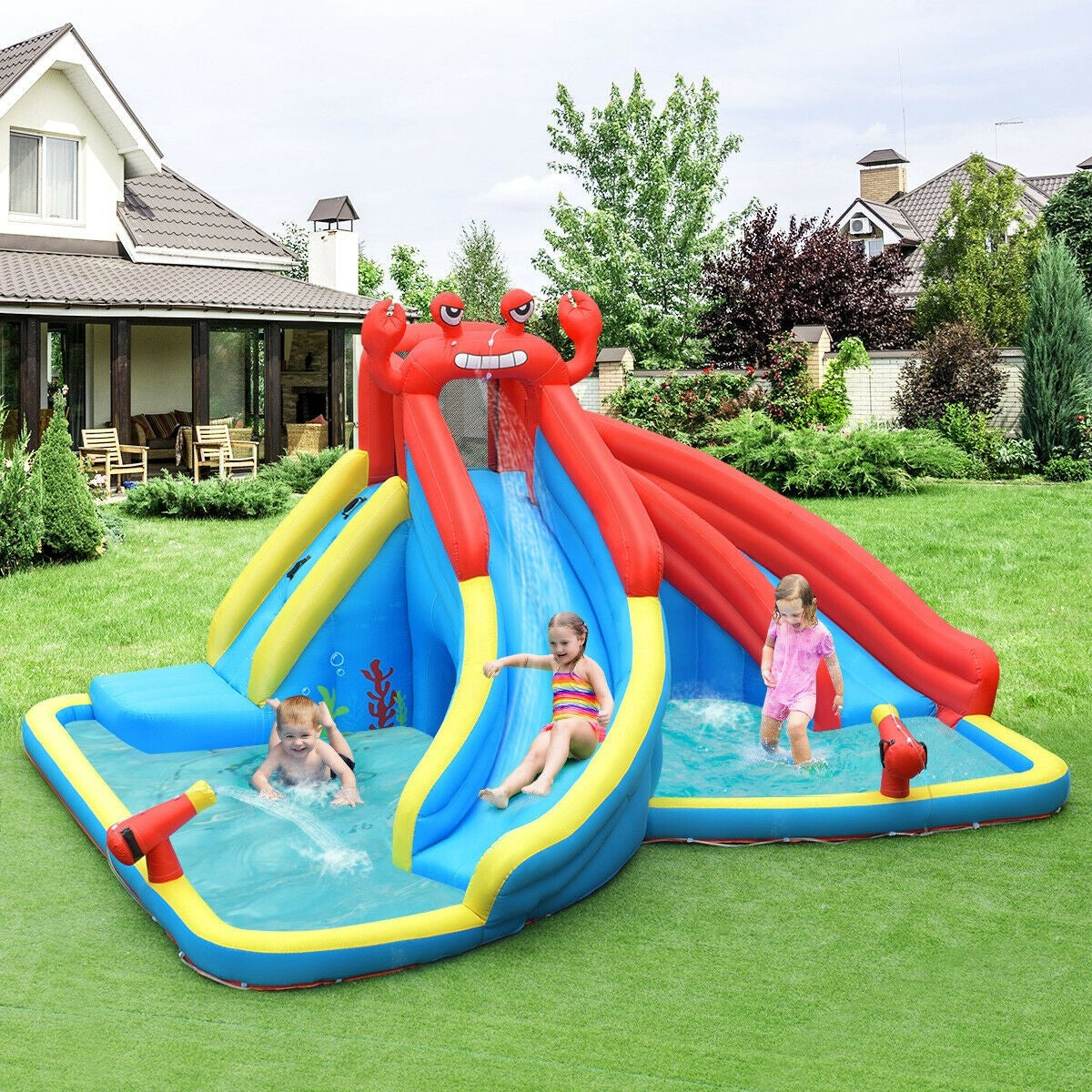 BOUNTECH Inflatable Water Slide | Crab Themed Bouncer Park w/Double Slides