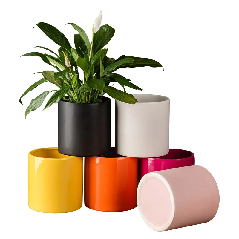 Factory Cheap Wholesale Matte White Cylinder Ceramics 5 Inch Dia Planter Pots for Home And Garden Decor