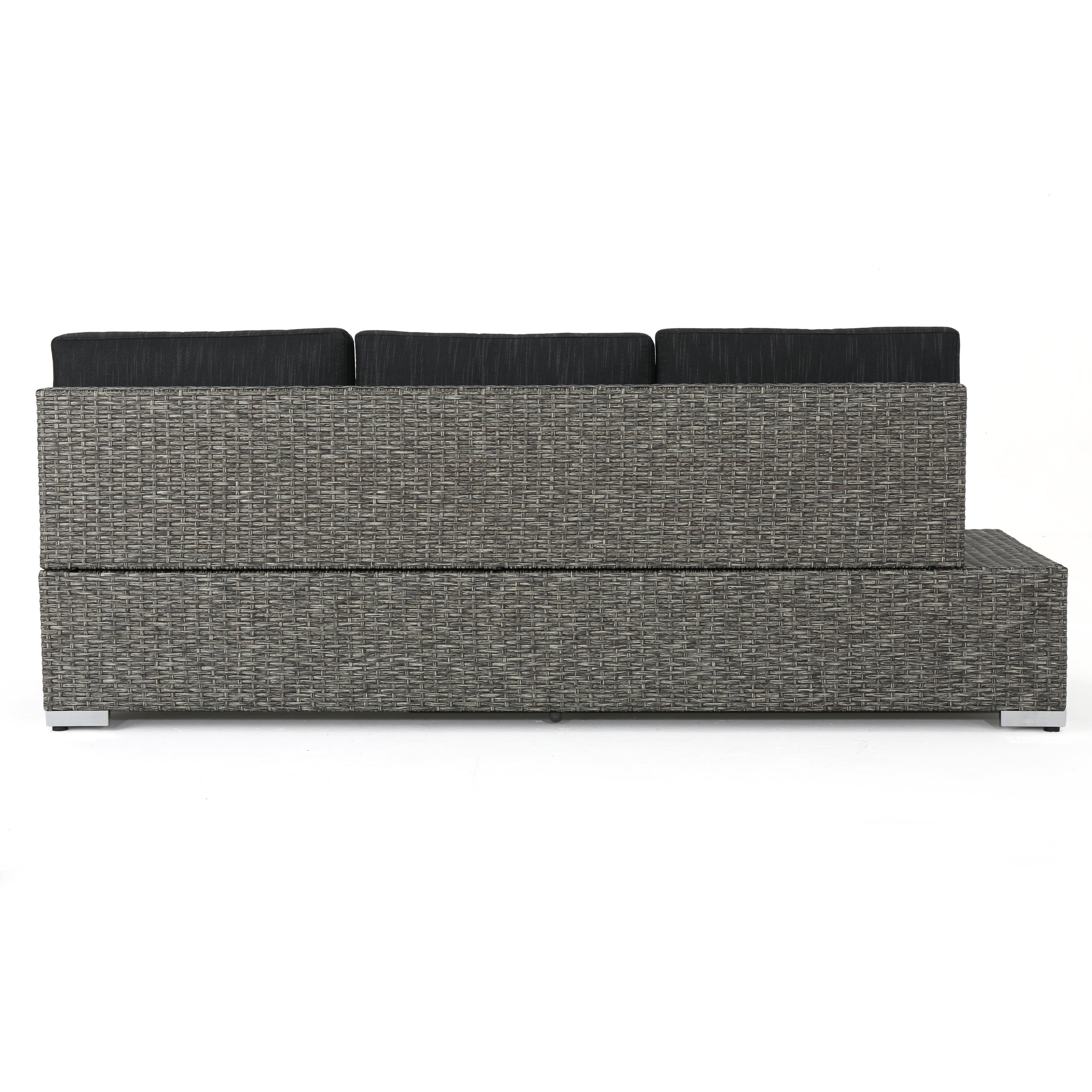 Stuart Outdoor 3 Seater Wicker Left Sofa, Mixed Black with Dark Grey Cushions