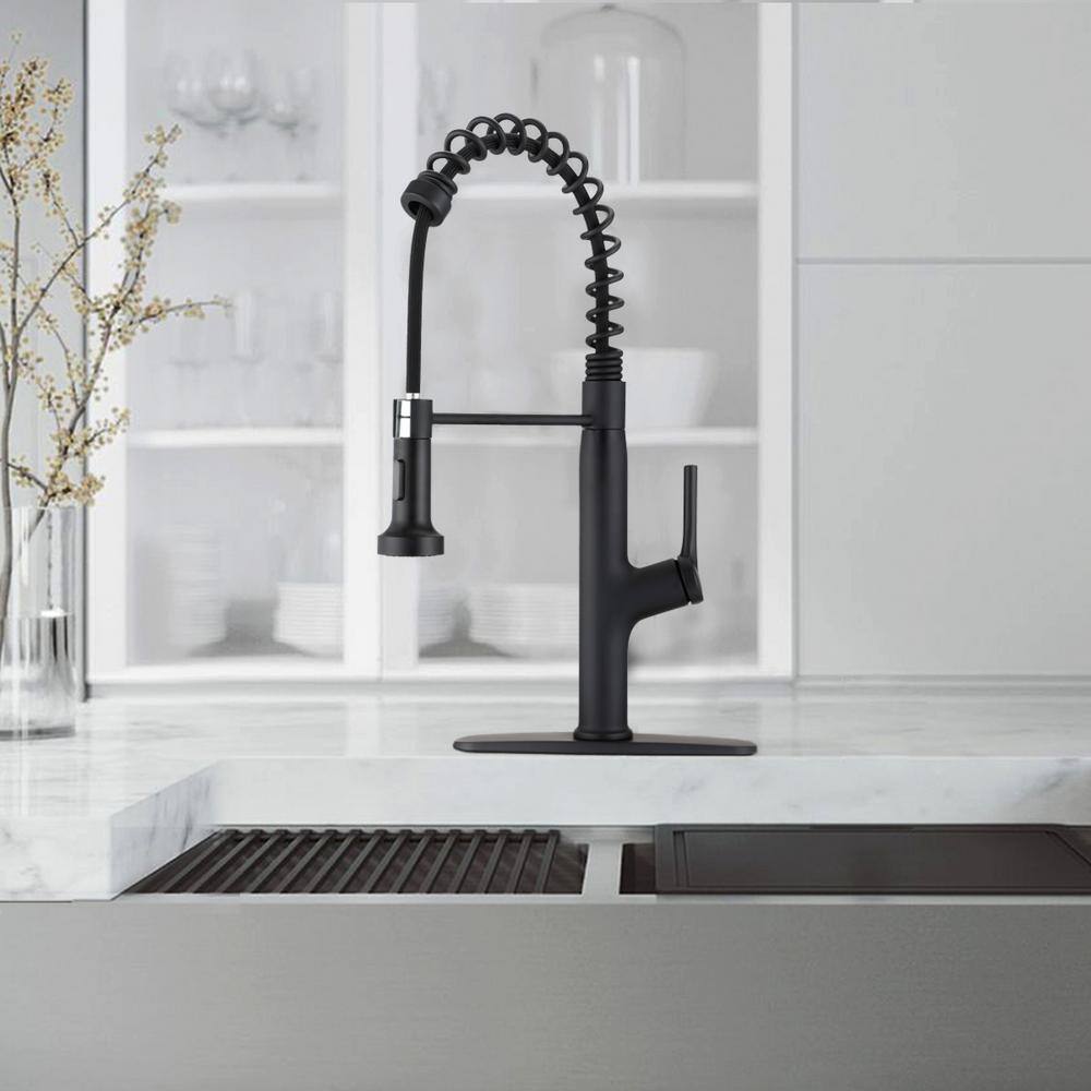 YASINU Single Handle Pull-Out Sprayer Kitchen Faucet with Deckplate Included In Matte Black YNZH9936-MB