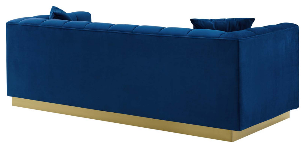 Modway Vivacious Biscuit Tufted Stainless Steel and Velvet Sofa in Navy   Contemporary   Sofas   by Homesquare  Houzz