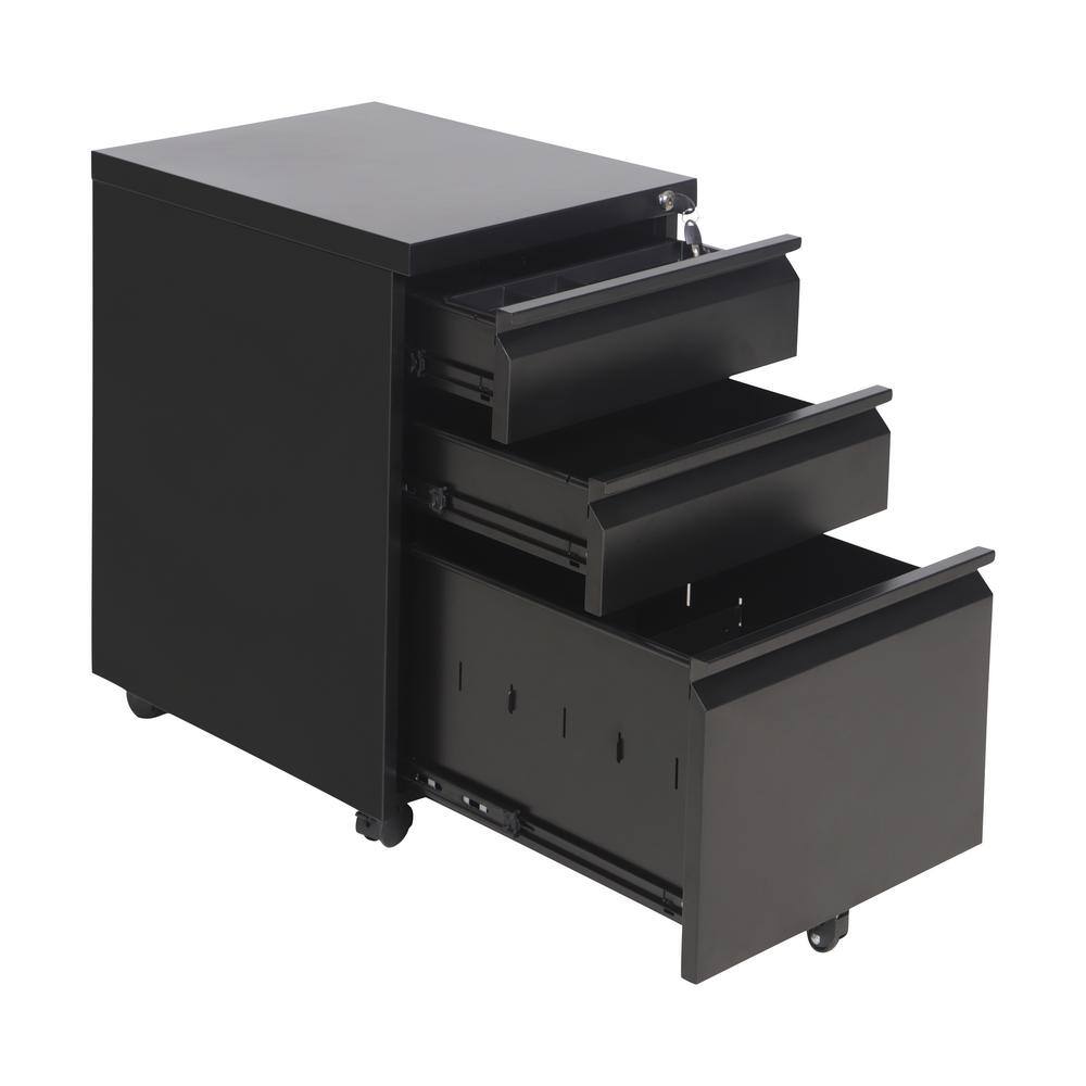 Black Rolling Locking Filing Cabinet with Wheels and 3 Drawer S29705849