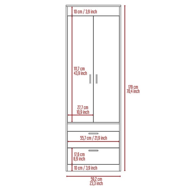 2-Drawer Armoire Smokey Oak and White with Two Bottom Drawers (Each Front: 6.9