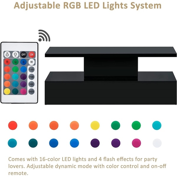 47.2 inch 2-level LED light coffee table with 16 color LED lighting