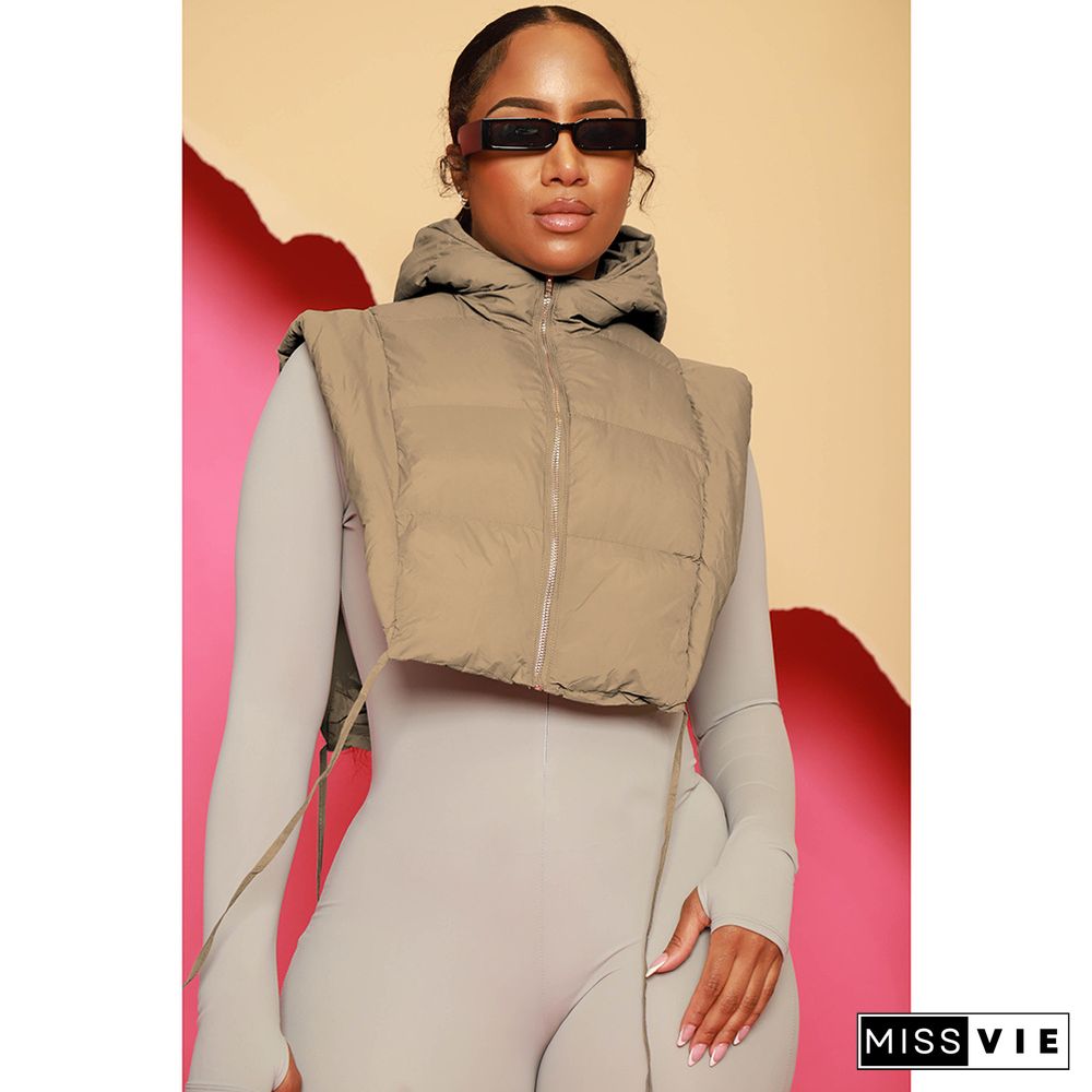 Side Split Bandage Crop Tops Sleeveless Parkas Jacket