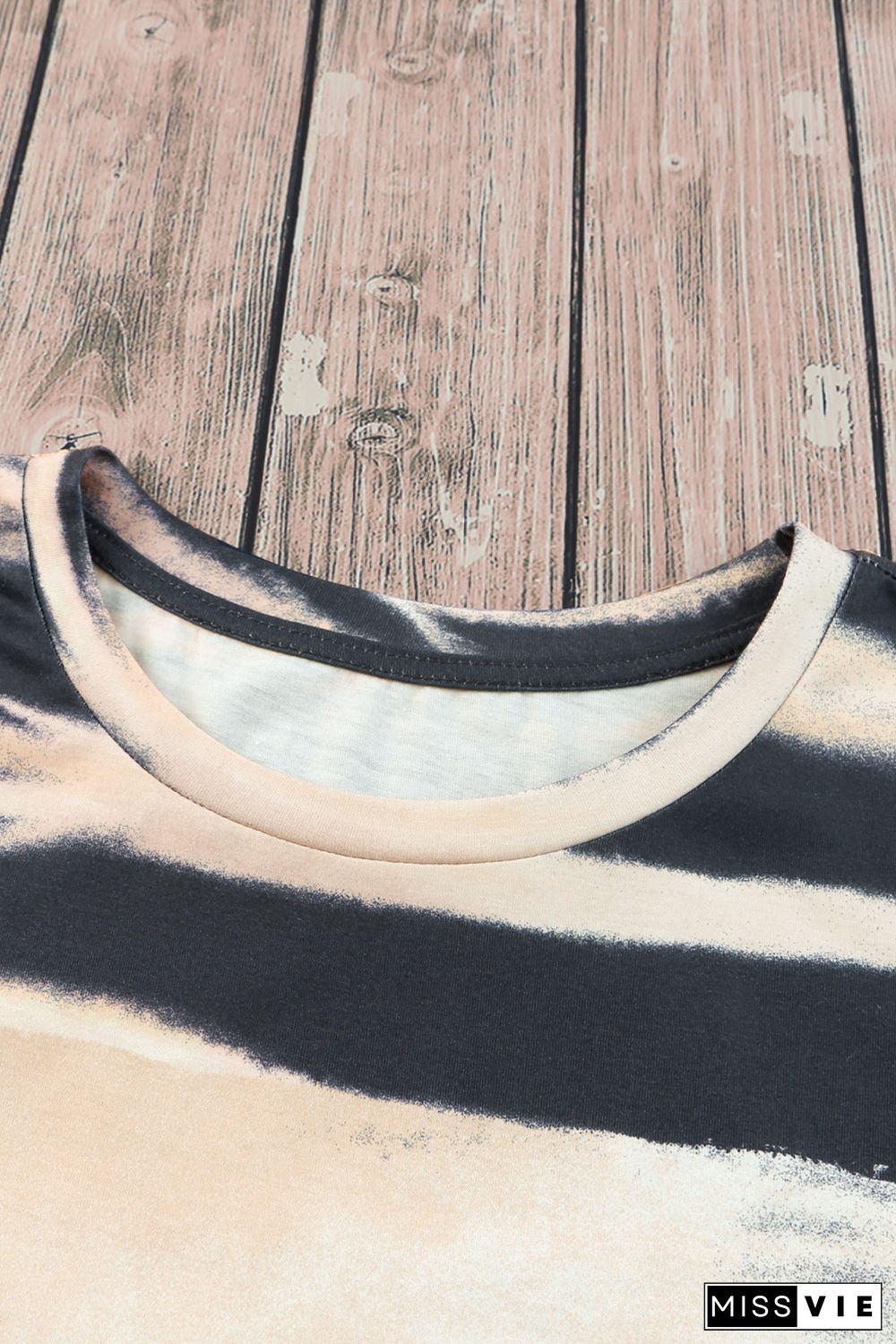 Tie Dye Stripe Print Bleached T-Shirt