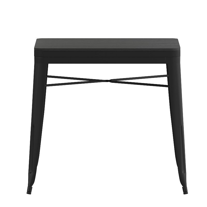 Merrick Lane Hara 31.5 Square Indoor/Outdoor Black Steel Patio Dining Table for 4 with Black Poly Resin Slatted Top