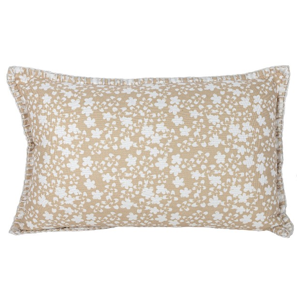 14x22 Inch Hand Woven Floral Outdoor Pillow Tan Polyester With Polyester Fill By Foreside Home amp Garden