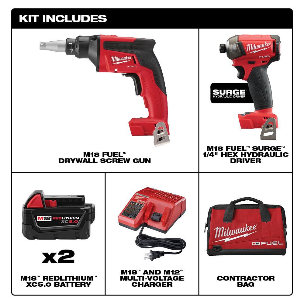 Milwaukee M18 FUEL 2-Tool Combo Kit (FUEL Drywall Gun/SURGE Hydraulic Driver) 2896-22 from Milwaukee