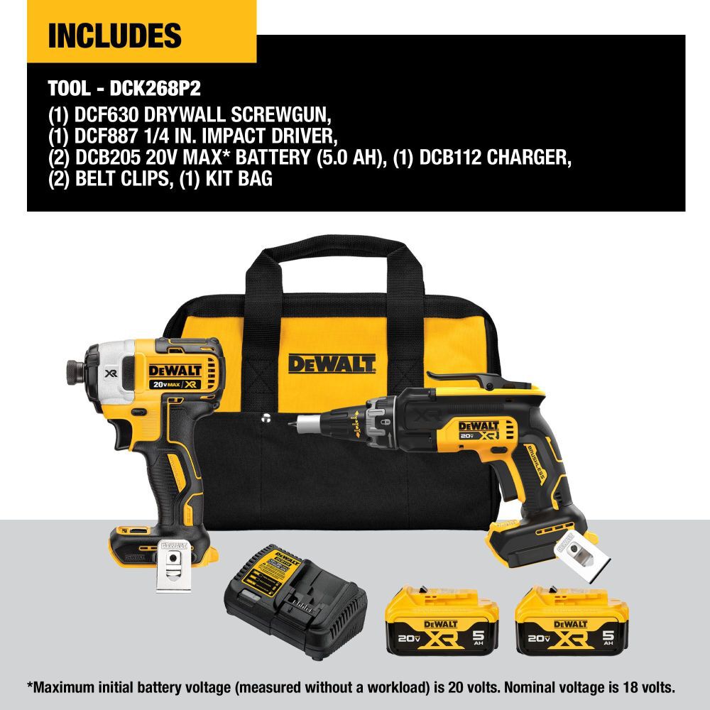 DEWALT 20V Max XR Drywall Screwgun & Impact Driver Combo Kit DCK268P2 from DEWALT