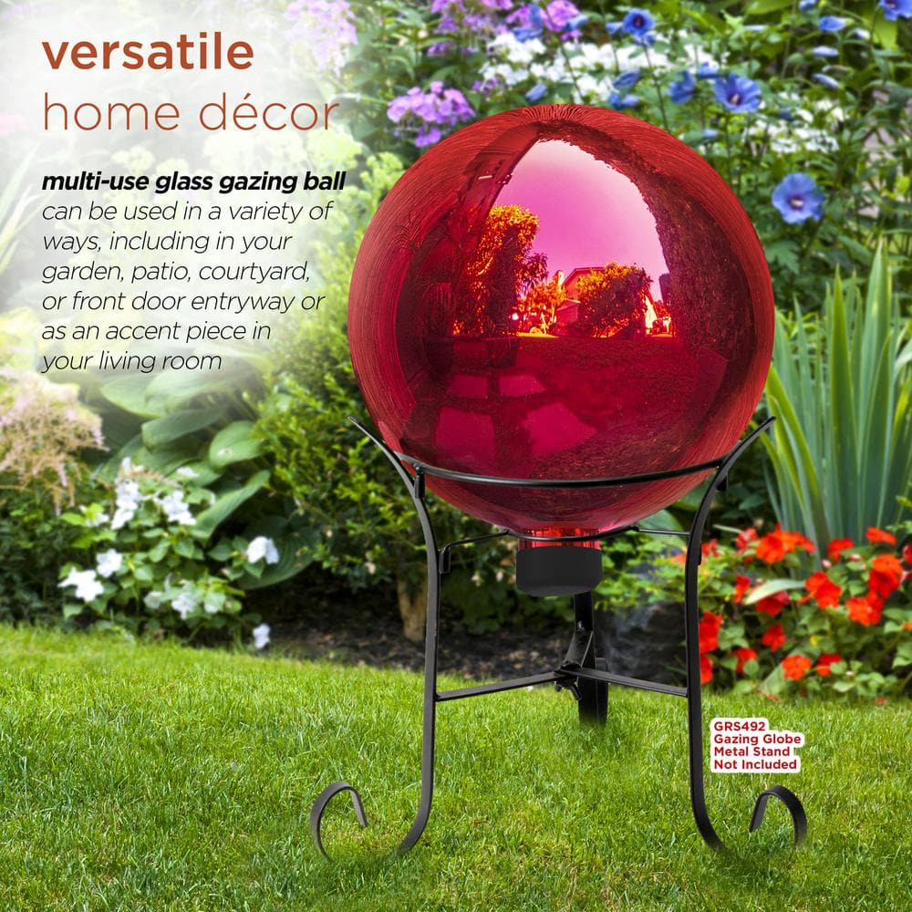 Alpine Corporation 10 in. Dia Indoor/Outdoor Glass Gazing Globe Yard Decoration, Red GLB292RD