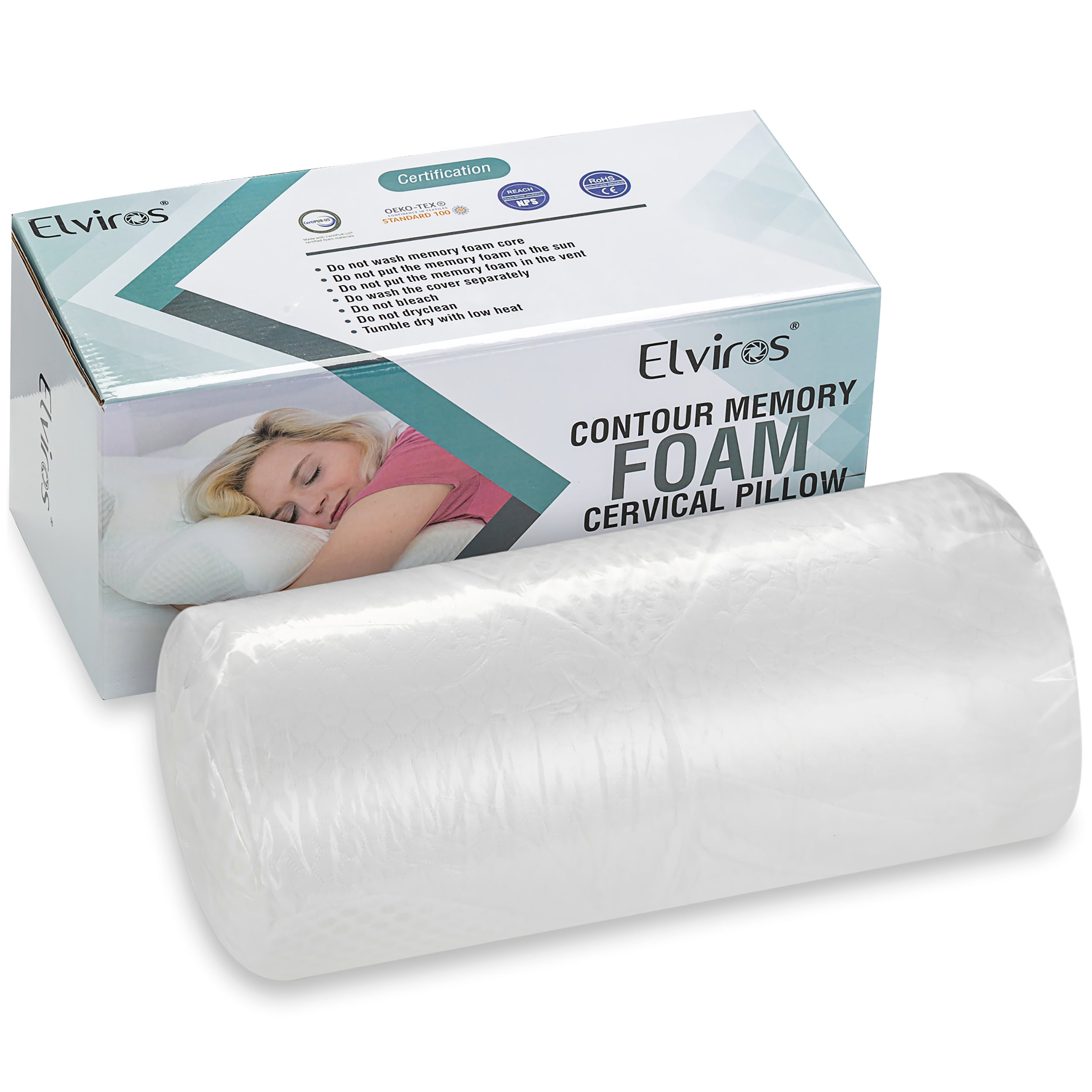 Elviros Memory Foam Cervical Pillow, Ergonomic Contour Pillow for Neck and Shoulder Pain Relief, Orthopedic Sleeping Bed Pillows for Side Sleepers, Back and Stomach Sleepers