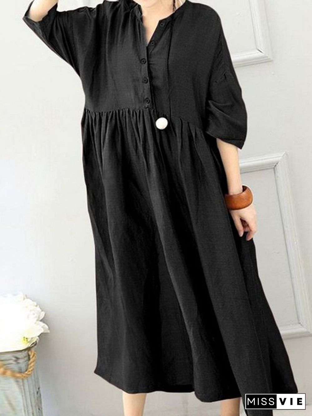 Spring Cotton Literary Leisure Solid Color Loose Cardigan Pullover Black Dresses