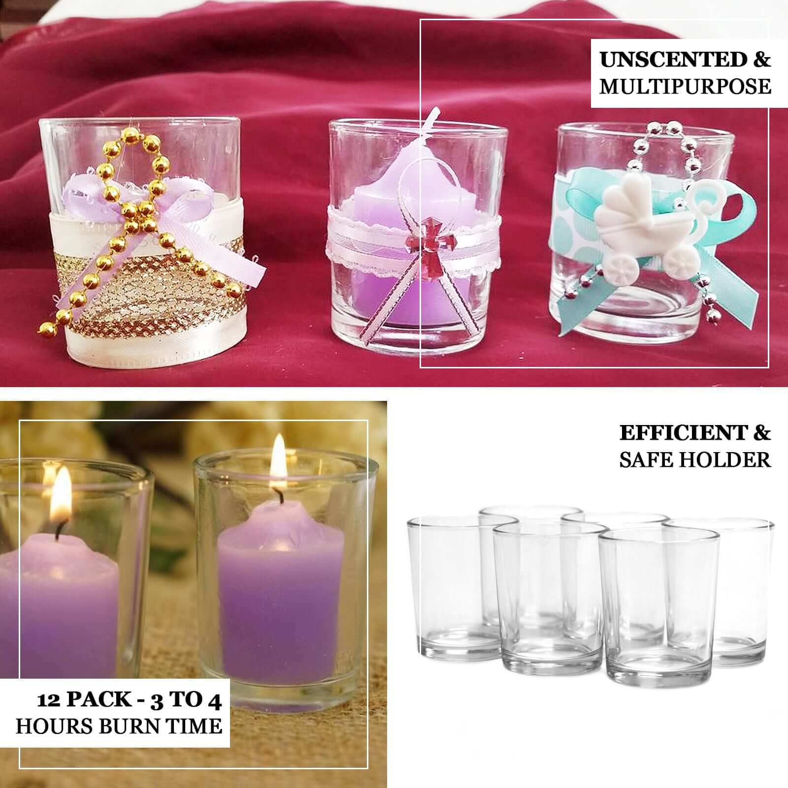 12 Pack White Votive Candle and Clear Glass Votive Holder Candle Set