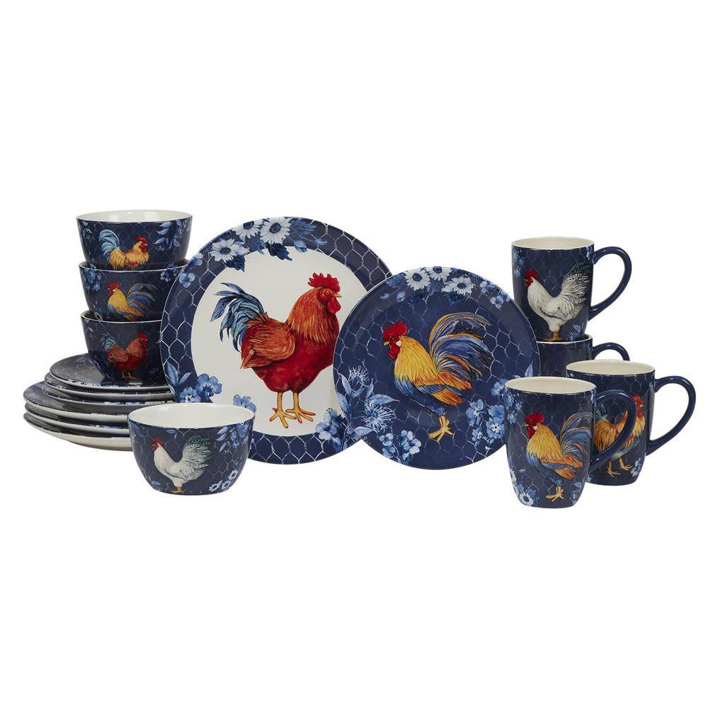 Certified International Indigo Rooster 16-Piece Earthenware Dinnerware Set (Service Set for 4) 88961RM